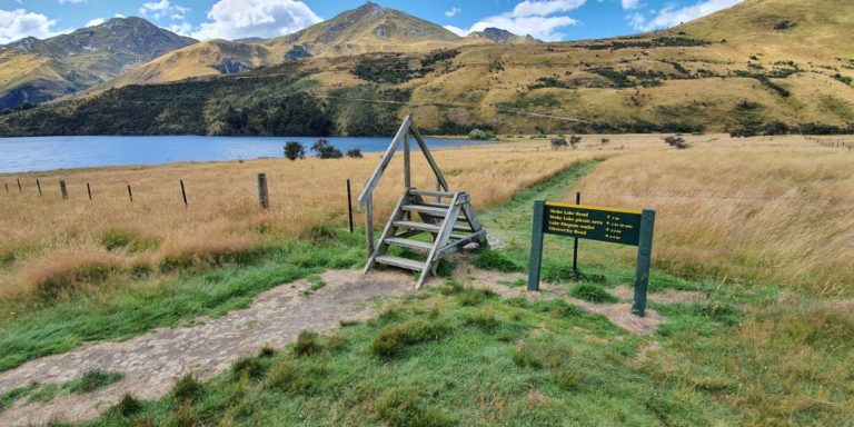 Boardwalk and styles to climb at Moke Lake Queenstown - Copyright Freewalks NZ