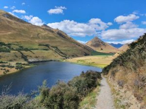 Moke Lake Loop Track walk near Queenstwon view of mountains - Copyright Freewalks NZ