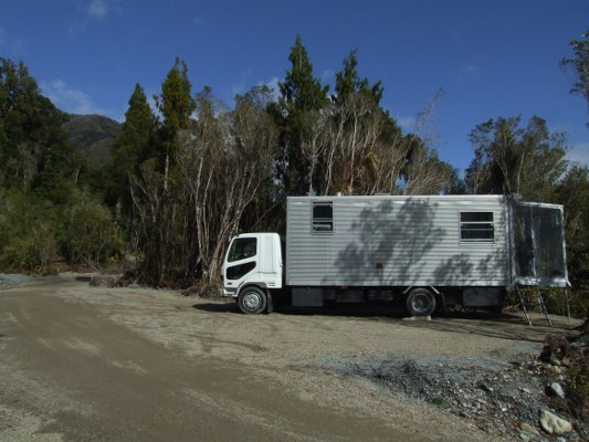 Our truck parked up for the day in the Hokitika Gorge car park