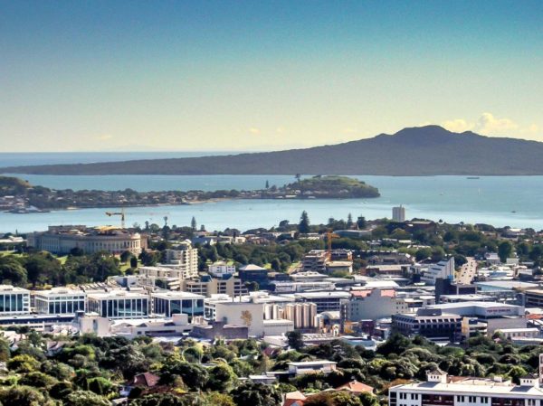 Looking out to, Auckland City, Devonport, Rangitoto Island from Mt Eden summit