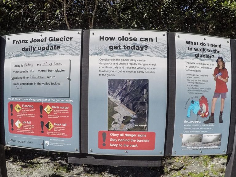 Information board at the Franz Josef Glacier car park