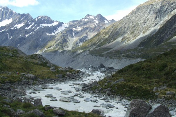 View up the Hooker Valley from the track
