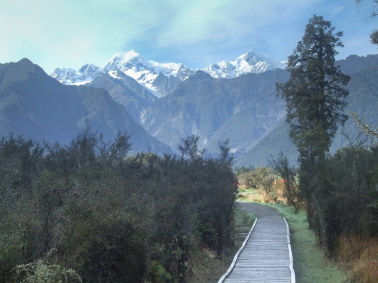 Heading off with stunning mountain views in the background