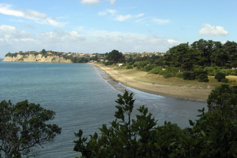 Looking over the Okura River at the end of the Long Bay Regional Park Coastal Track in Auckland