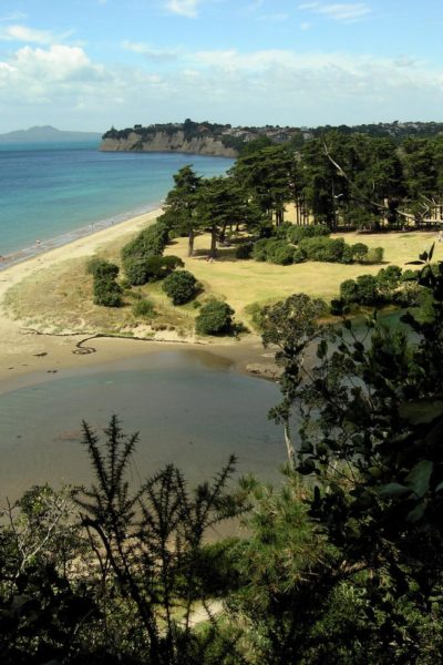 Looking over the Okura River at the end of the Long Bay Regional Park Coastal Track in Auckland