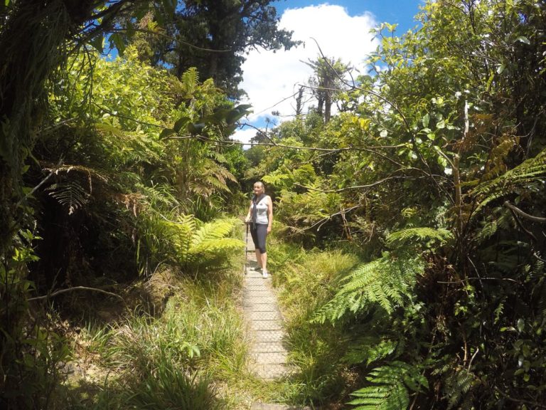 Sandra on the track just before arriving at the hut