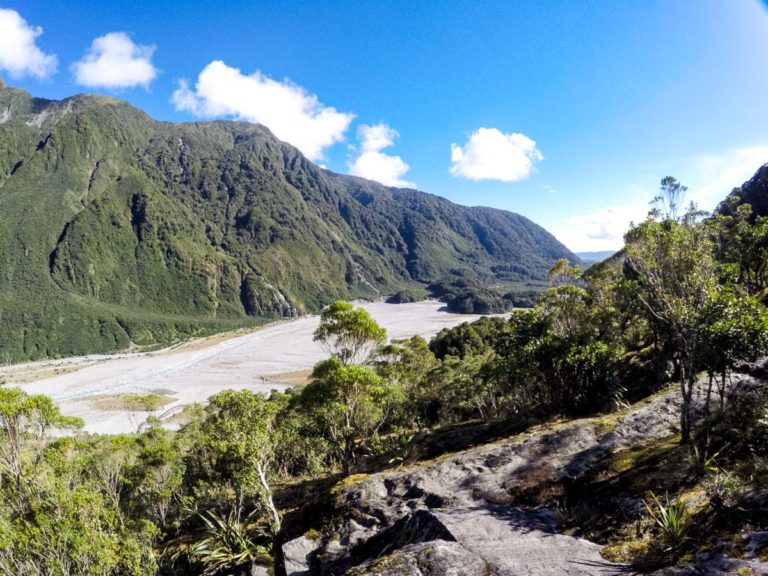 Looking down the Waiho River