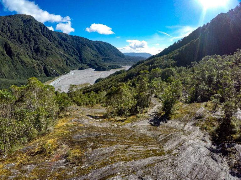 Looking down the Waiho River