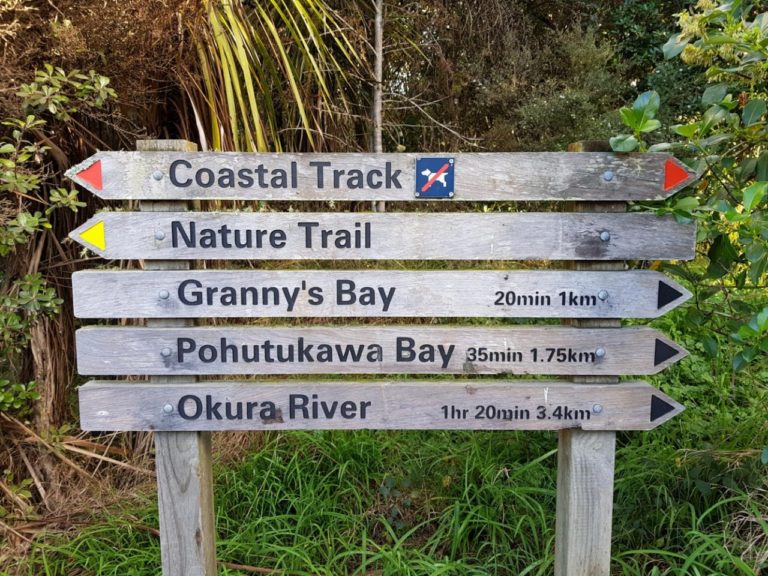 Sign at the start of the Long Bay Regional Park coastal track