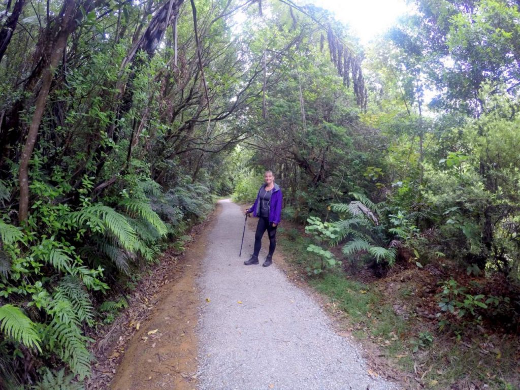 Sandra standing on the very nice wide track