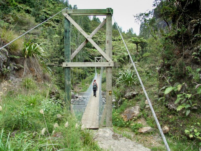 The first swing bridge on the Waitawheta Tramway walk