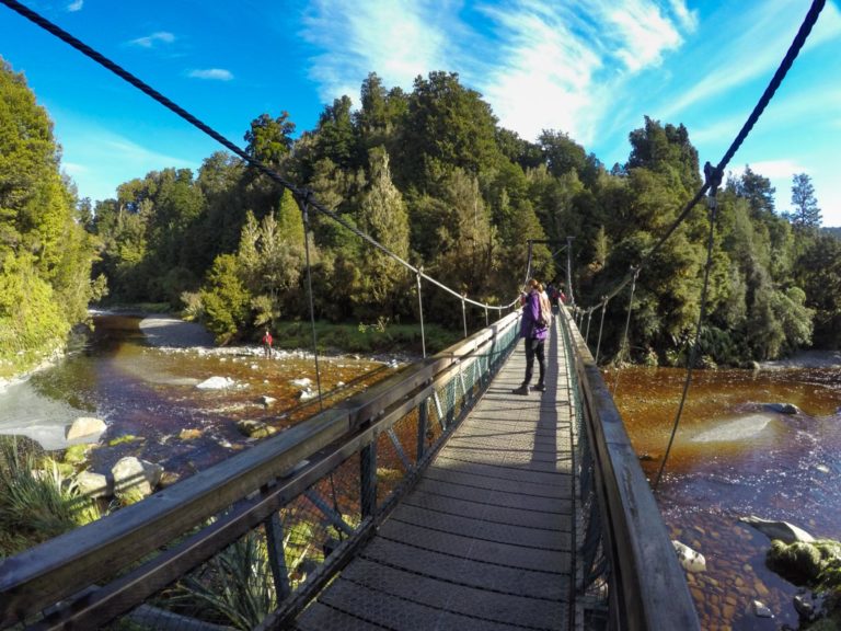 The swing bridge over part of the lake