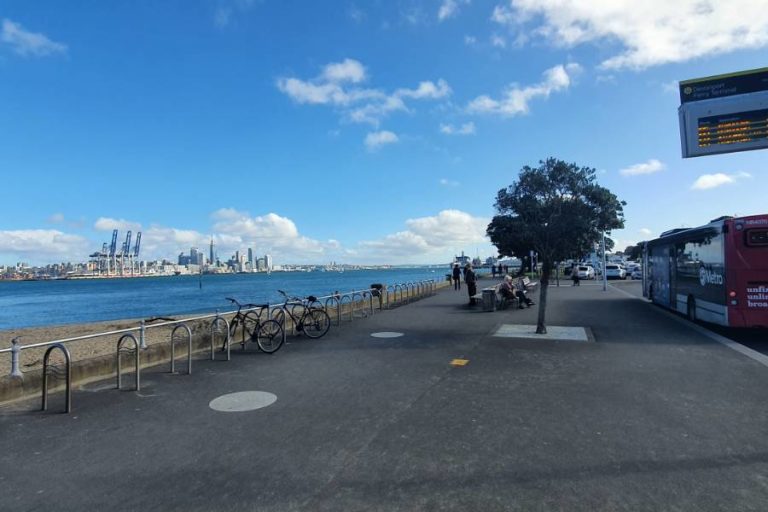 Devonport shops and ferry building at the end of the walk - Copyright Freewalks.nz