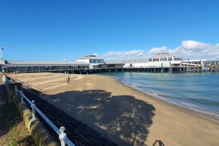 Devonport shops and ferry building at the end of the walk - Copyright Freewalks.nz