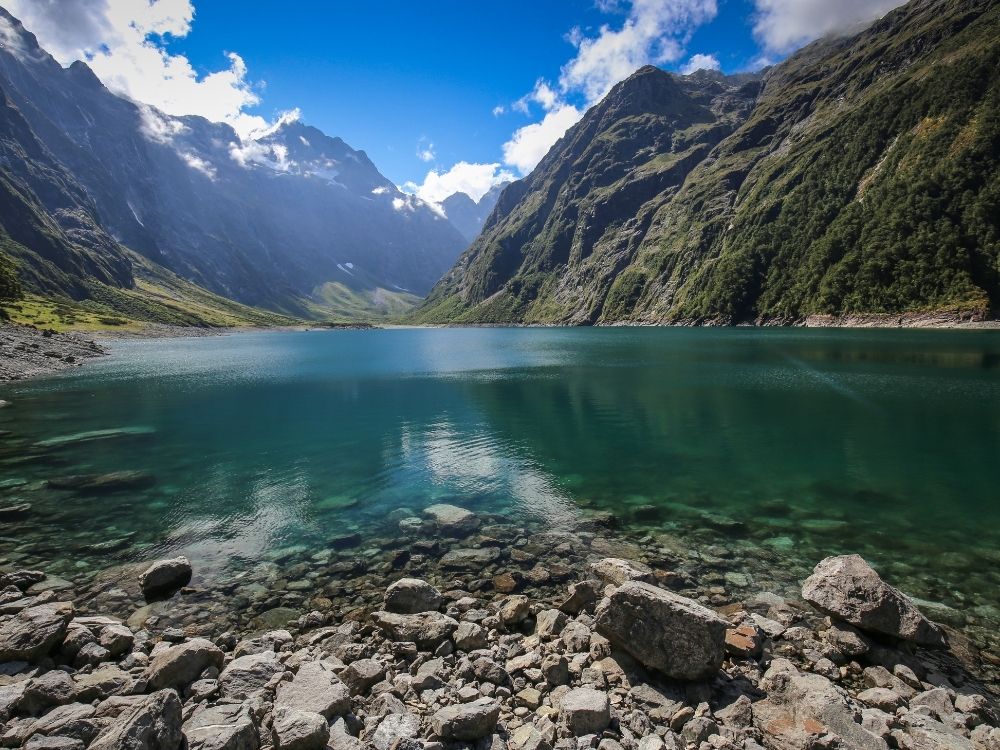 Free Lake Marian Track in Milford Sound - South Island - New Zealand - View at the base of Lake Marian