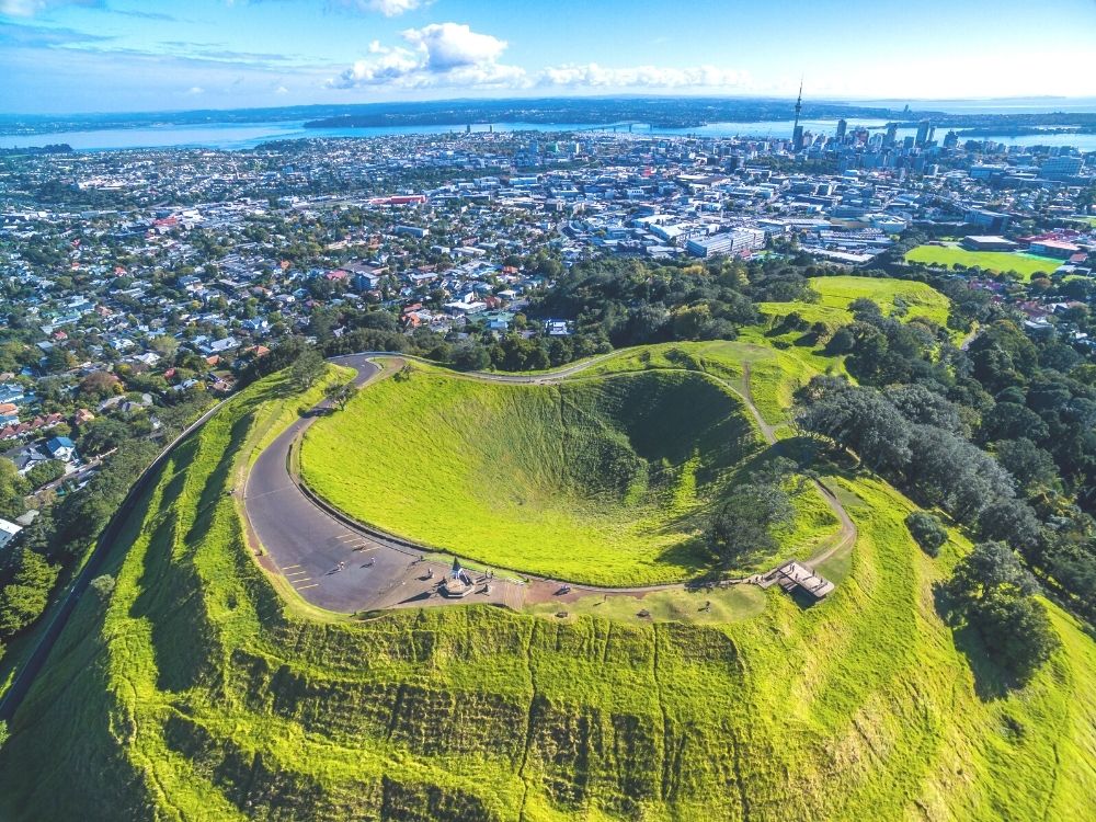 Free Mt Eden Volcano Walk - Auckland - New Zealand - Arial view from the crater of Mt Eden