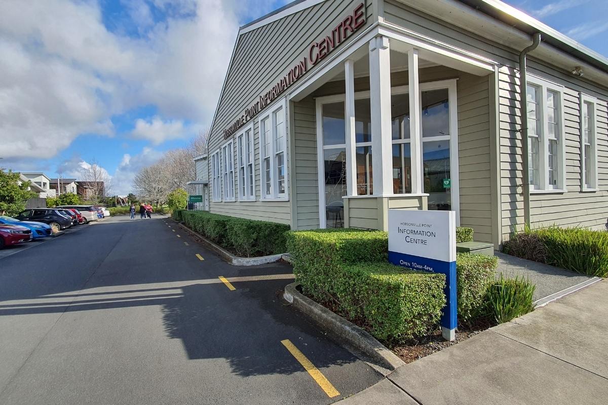 Information Centre at the beginning of the Hobsonville Point Park Loop Walk in Auckland by Freewalks.nz