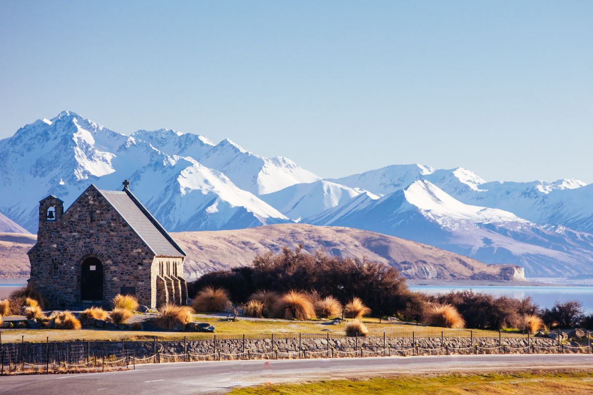 Lake Tekapo foreshore and Church of the Good Shepherd