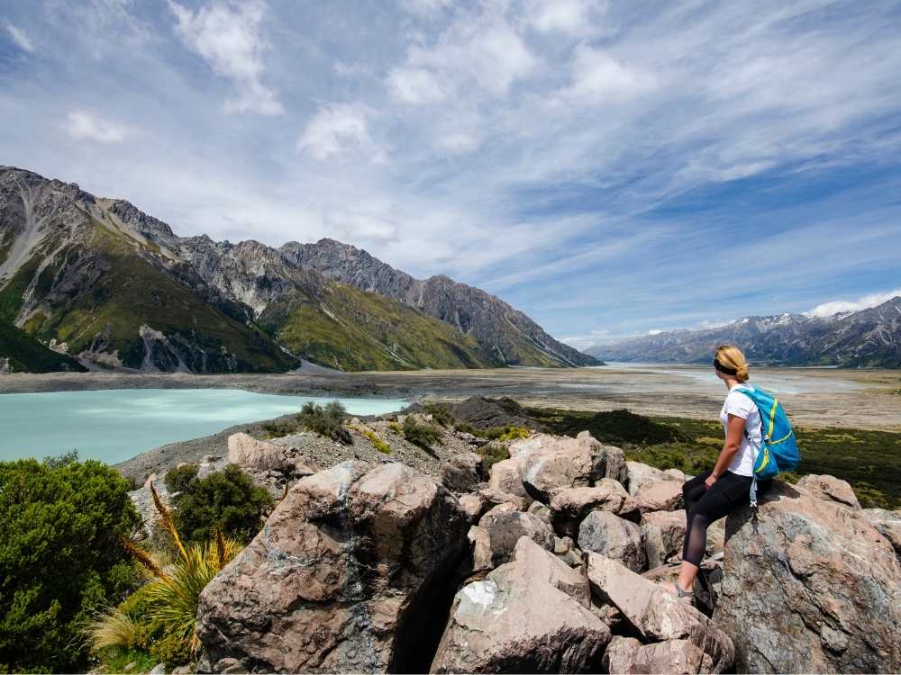 Looking out over the Ball Pass Crossing in Mt Cook, New Zealand Freewalks.nz