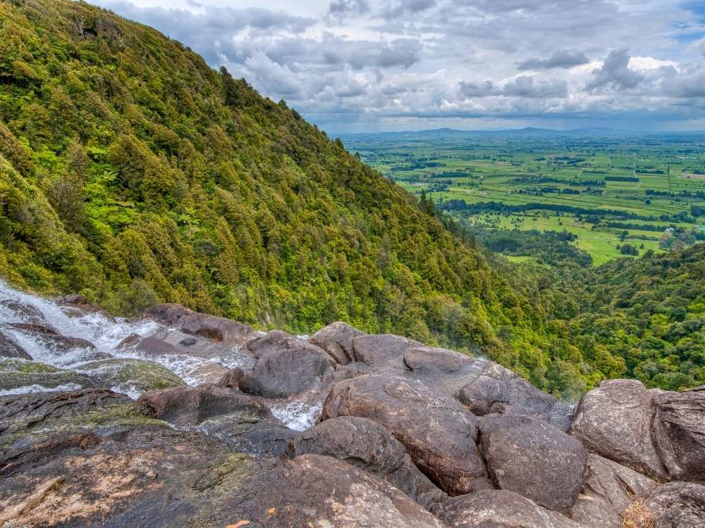 Looking out over the Waikato valley from the top of the Wairere Falls Walk - Freewalks.nz