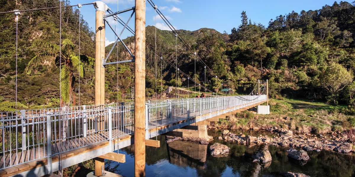 New swing bridge at the start of the Karangahake Tunnel walk