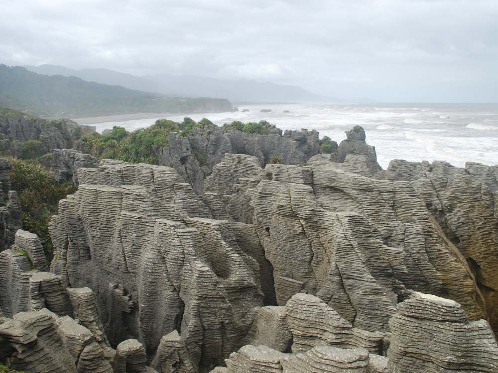 Punakaiki Pancake Rocks and Blowholes Walk - West Coast Region - New Zealand - Looking out over the pancake rocks at the end of the walk