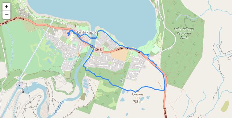 Walking map of Cowan Hill Walkway in Tekapo
