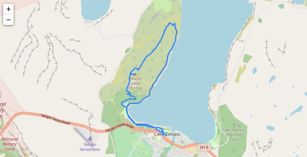 Walking map of Mt John via Lakeshore Walk in Tekapo