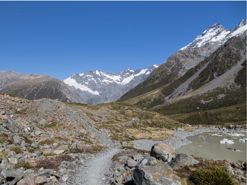 Arriving at Hooker Lake with the track in front