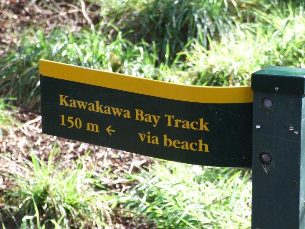 First sign post on the Kawakawa Bay Track walk at Kinloch Beach - Taupo Walk - Freewalks.nz