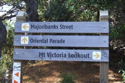 Follow the Mt Victoria Walkway sign on the Mt Victoria Lookout Walkway in Wellington