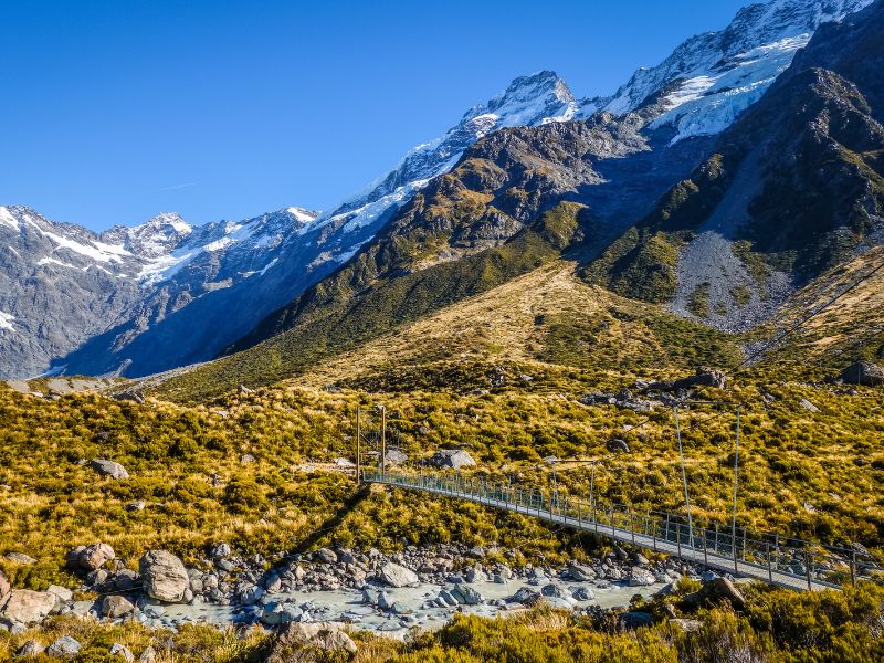 Great view of the first swing bridge on the Hooker Valley Track