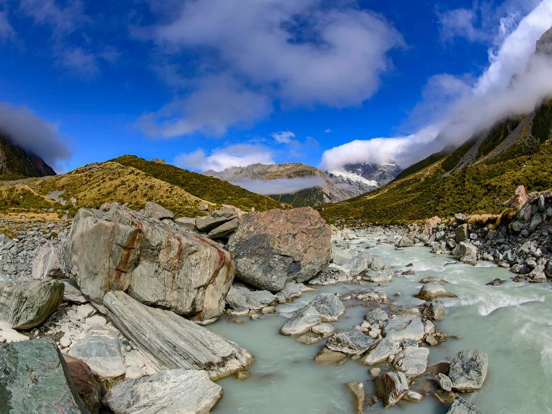 Looking at the Hooker River from the track