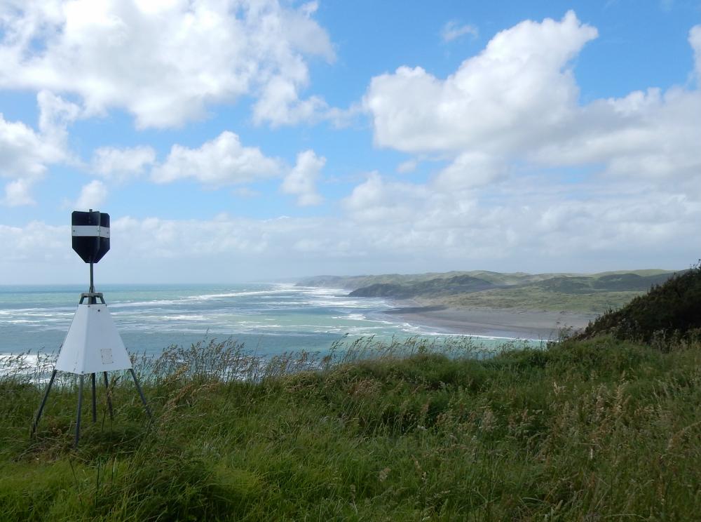 The 81m high trig point has views towards Auckland on the Cliff to Beach walk in Raglan