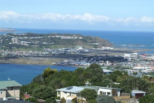 View looking out to the Wellington airport from the lookout on the Mt Victoria Lookout Walkway in Wellington