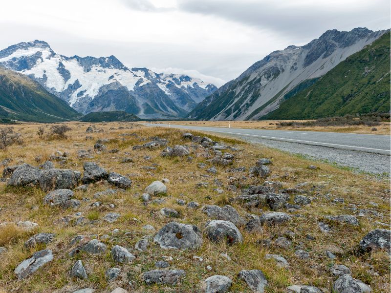 View of Mount Cook from the road on the way to Hooker Valley Track