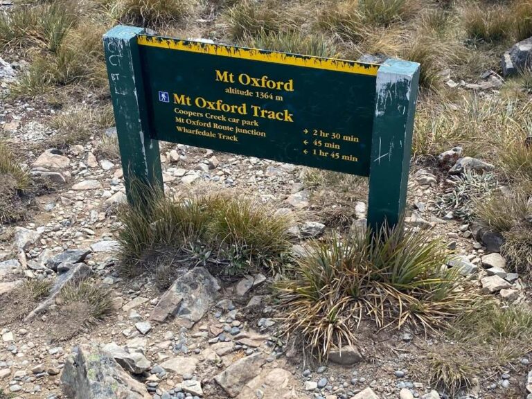 The Mt Oxford Track sign at 1364m