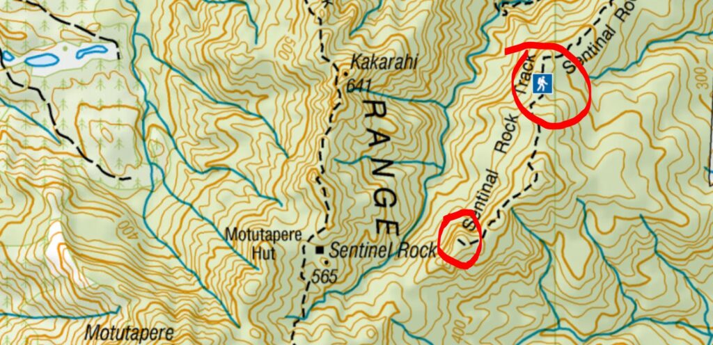 Topo map showing Sentinel Rock Lookout and Summit
