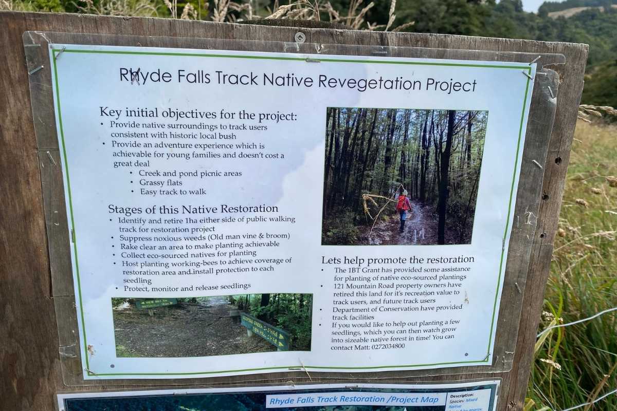 Start of the walk to Ryde Falls in Mt Oxford, South Island, NZ - Freewalks.nz