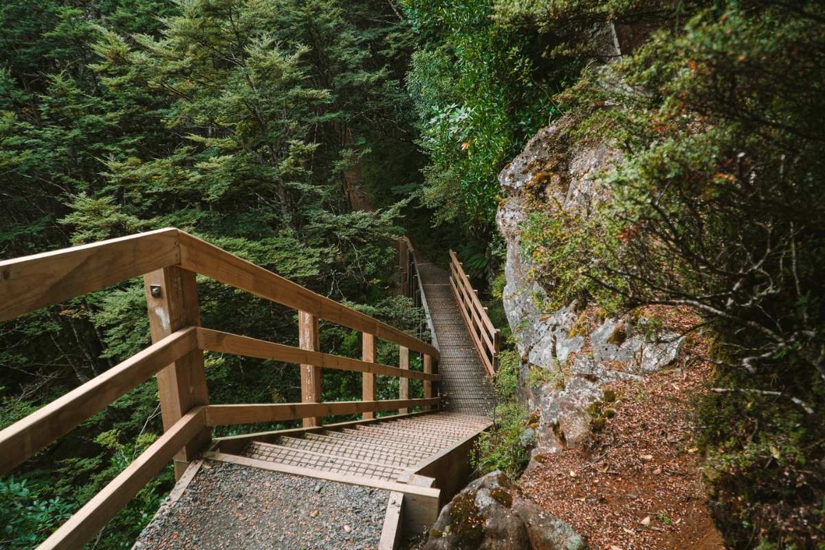 A flight of stairs after the Mangawhero River on the way to Blyth Hut in Tongariro National Park