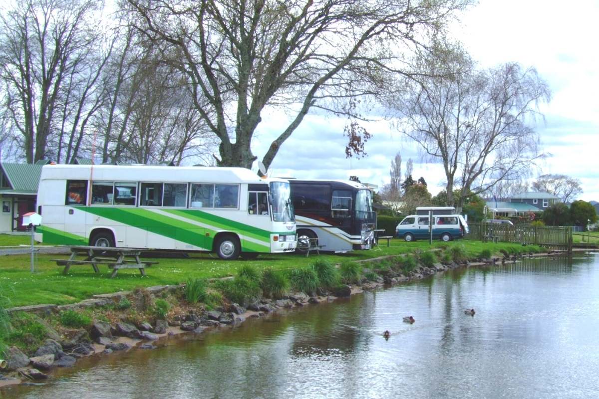 Our green bus parked up in Rotorua