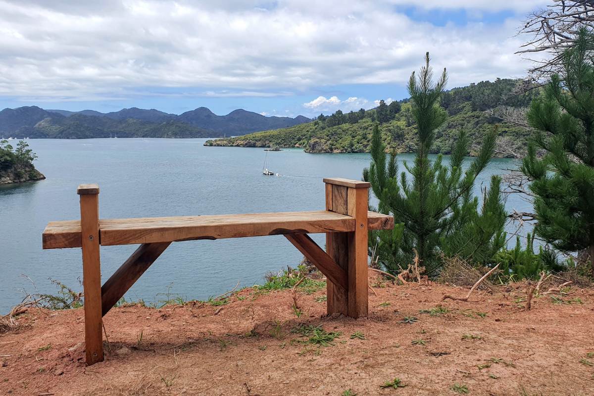 Stop and take a rest and enjoy the views on the Motu Kaikoura Track or Man O War Passage walk on Great Barrier Island by Sandra from Freewalks.nz New Zealand