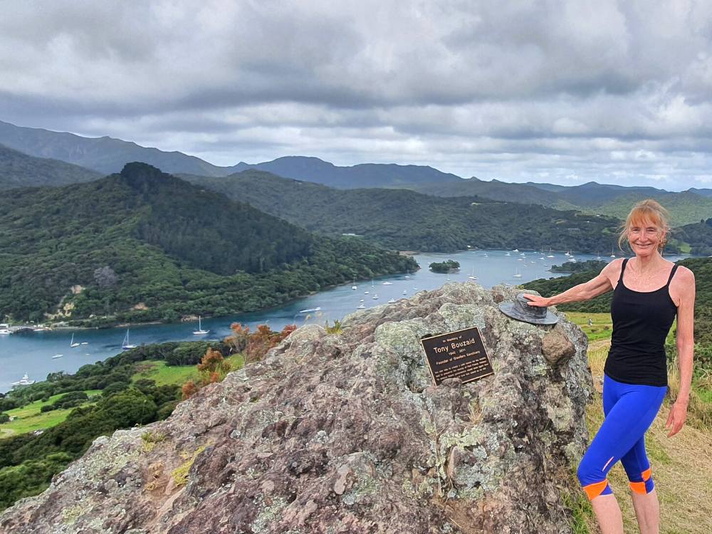 Sandra at Sunset Rock Lookout on the Glenfern Loop Track at Port Fitzroy on Great Barrier Island by Sandra from Freewalks.nz New Zealand