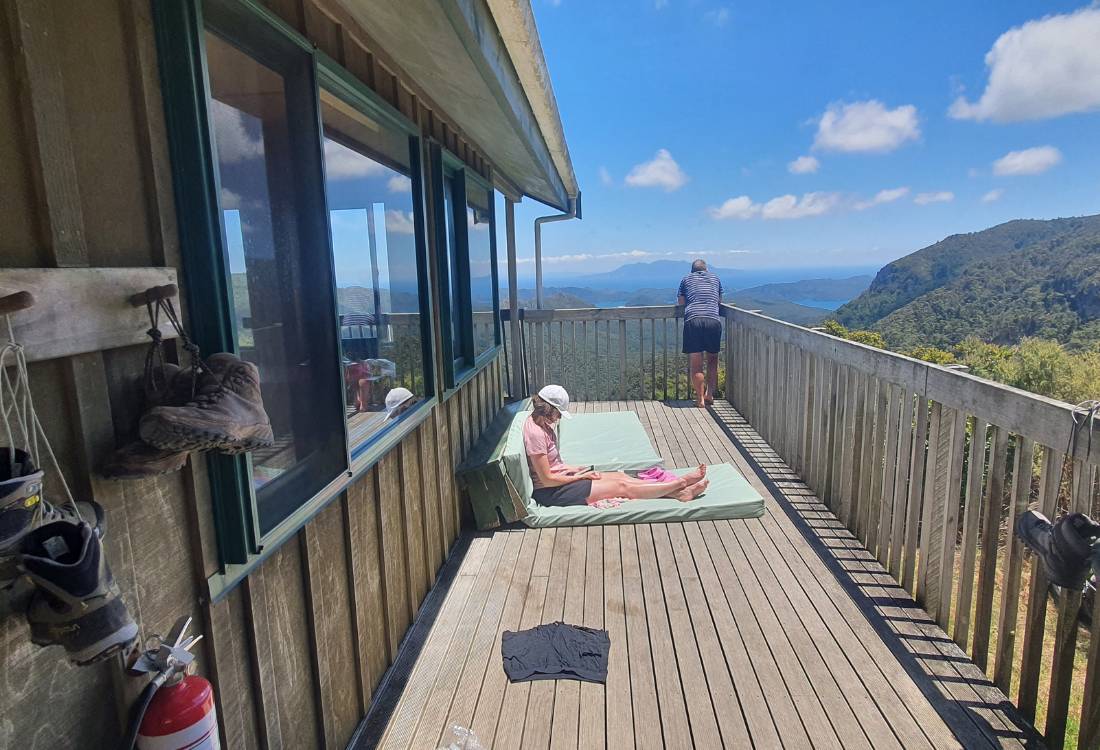 Wide deck at Mt Heale Hut on the Mt Hobson walk on Great Barrier Island by Sandra from Freewalks.nz New Zealand