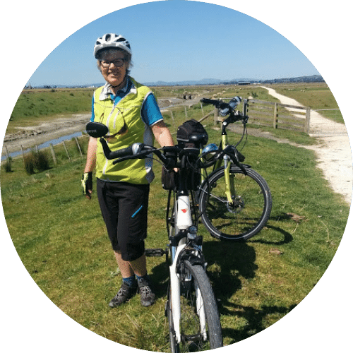 Helen Wenley on her ebike in Napier