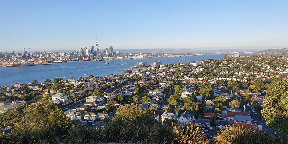 Beautiful view of Auckland city and harbour from the top of Mt Victoria in Devonport
