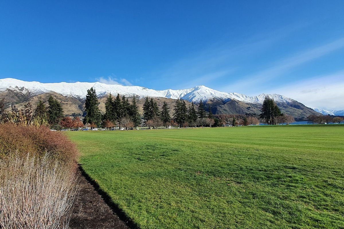 Snow capped Roys Peak taken from Wanaka town