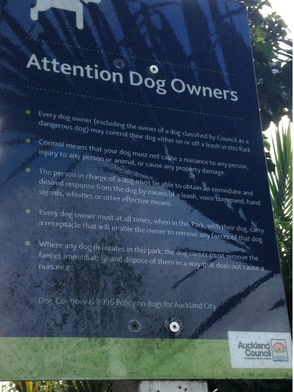 Attention Dog Owners sign on the Pakuranga Loop walk