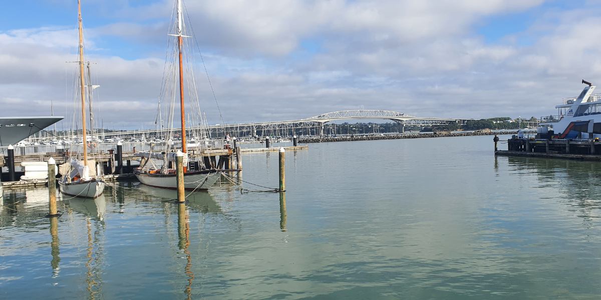 View of the Auckland Harbour bridge from the Wynyard Quarter
