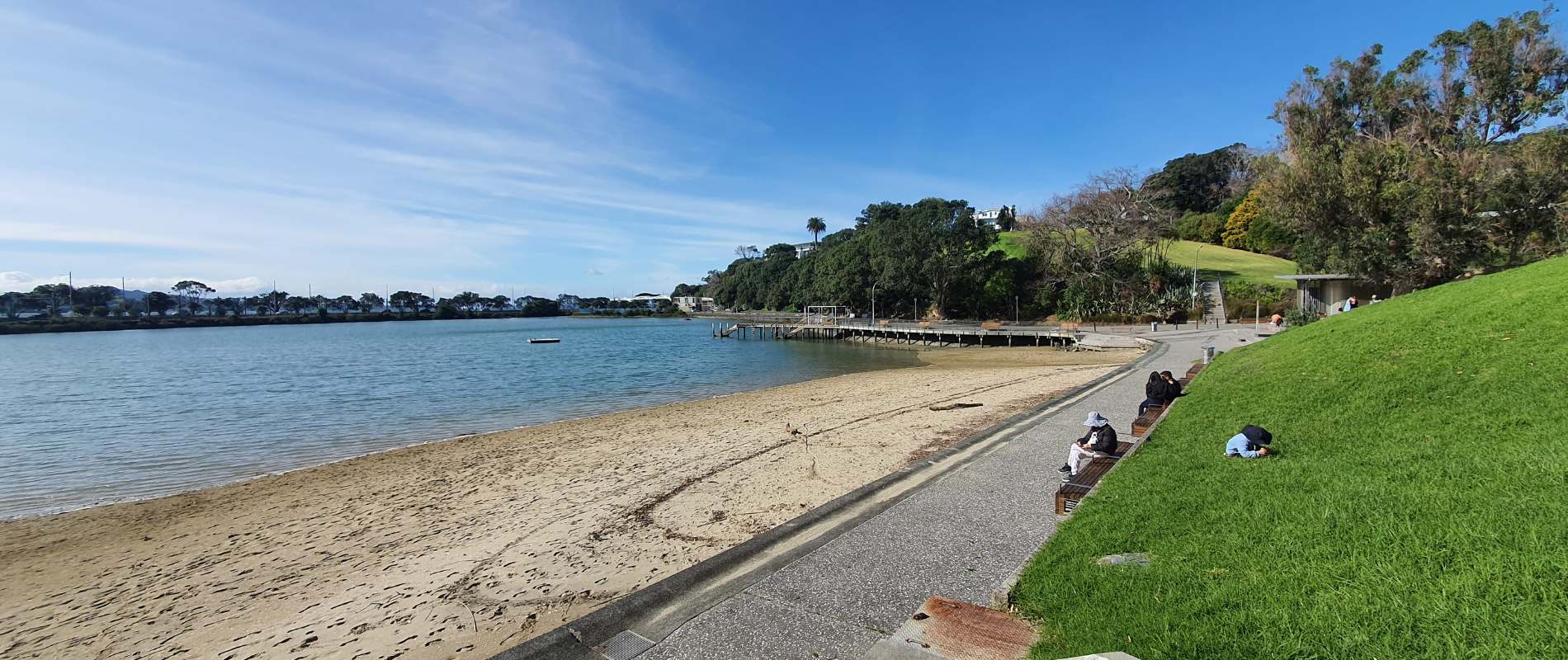 Beach with track on a typical sunny day on an Auckland walk